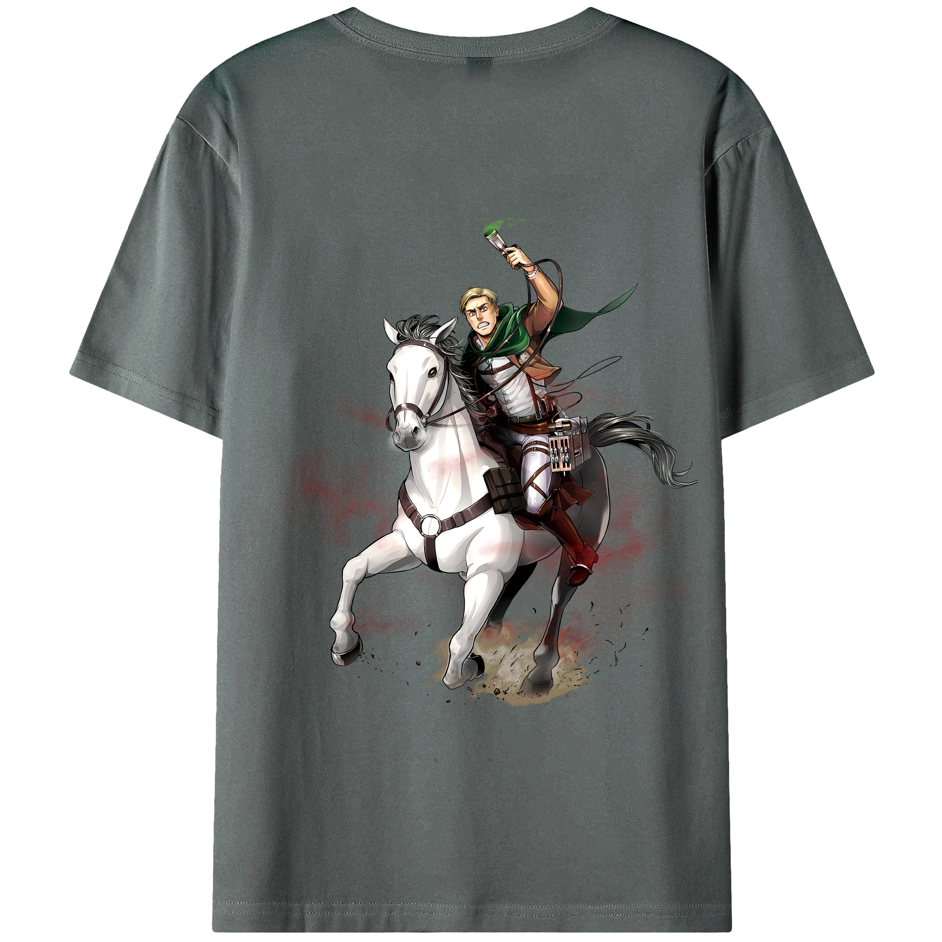 （画像用） 進撃の巨人 エルヴィン・スミス Attack on Titan Erwin Smith 綿100％ メンズ半袖Tシャツ（バックプリント） 通気性